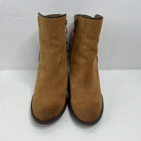 Very Volatile Size 7.5 Bootie Chatter Leopard Leather Calf Hair Stack Heel Brown - Picture 6 of 13